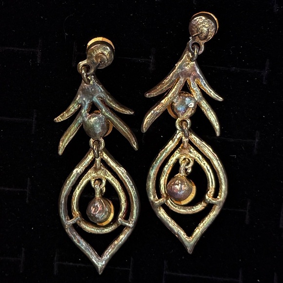 Gorgeous, vintage pink amber tones bling pierced earrings - Picture 4 of 6